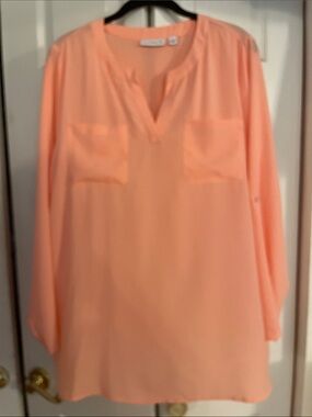 Susan Graver L Women’s Peach Split-Neck Long Sleeve Blouse